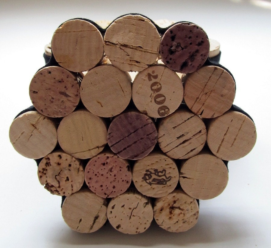 Honeycomb Wine Cork Coasters With Black Ribbon-Set of Four - Wedding, Hostess Gift, Housewarming, Eco Friendly Home Decor