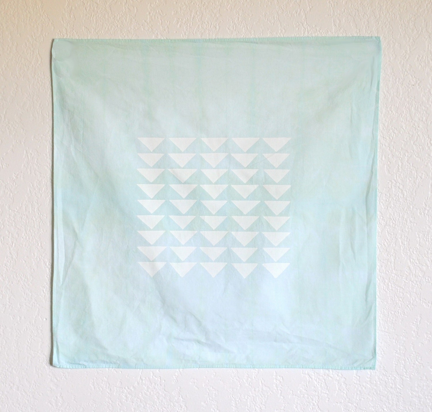 Hand Printed White Mint Triangle Handkerchief - On Sale