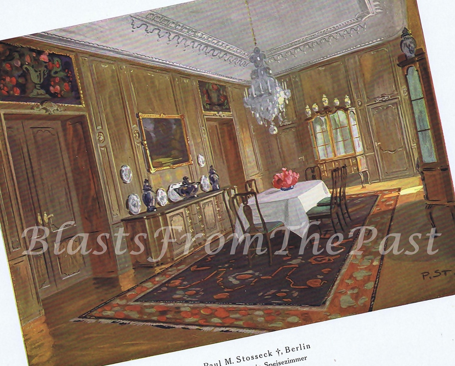 1927 ART DECO Room Setting Lithograph, P 60 'Paul M. Stosseck', Rococo, Mid Century, Art Nouveau, Home Decor, Extravagant