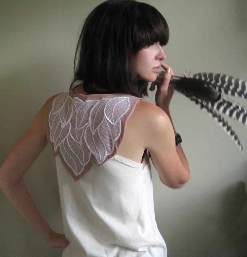 Rose Jersey shirt with leaf applique - long tunic fit - small medium