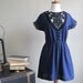 Navy blue nautical shirt - lace applique and gold buttons - large