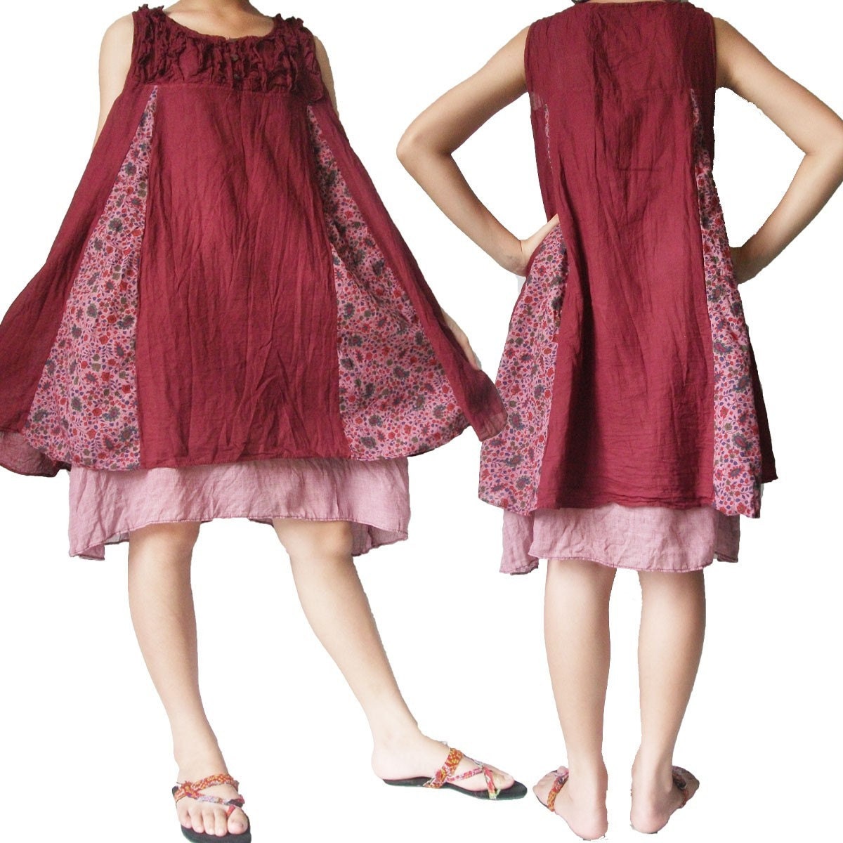 SALE 30% off - Burgundy short  Dress or Long Top 2 Layers