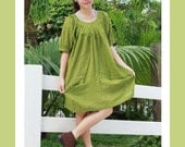 SALE 30% off - Green Cotton Short Dress XL to 3X