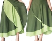 SALE 30% off - Green 2 Layers Long Wrap Skirt SiZe S-XL