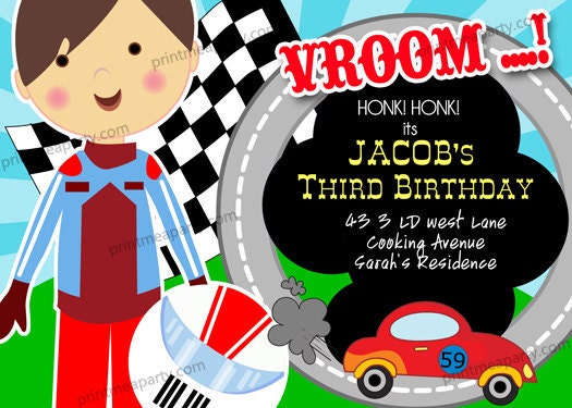Vrooooooooom cool Racer birthday party invitation -Customizable -- Any age- girl or boy digital file