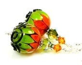 Lampwork Earrings, Glass Earrings, Orange Green Earrings, Halloween Earrings, Glass Bead Earrings - BeadzandMore