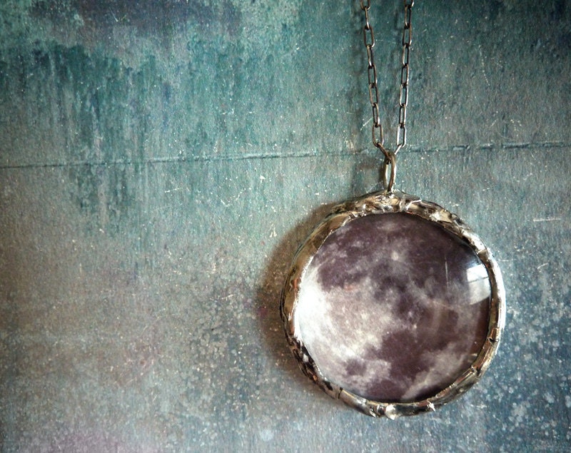 See You on the Dark Side of the Moon Necklace. Oxidized Sterling Silver Chain. Full Moon Jewelry