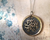 Love. Wax Seal Necklace. Sterling Silver Chain. Recycled Bronze Pendant. Hand Made Wax Seal Jewelry.