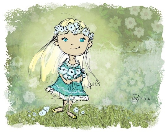 Flower Girl. Fine Art Print from my Original Drawing