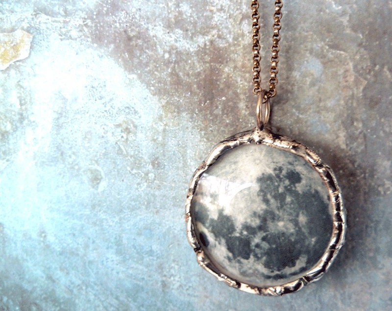 Dark Side of the Moon Necklace. Sterling Silver Chain. Double Sided. Full Moon Jewelry