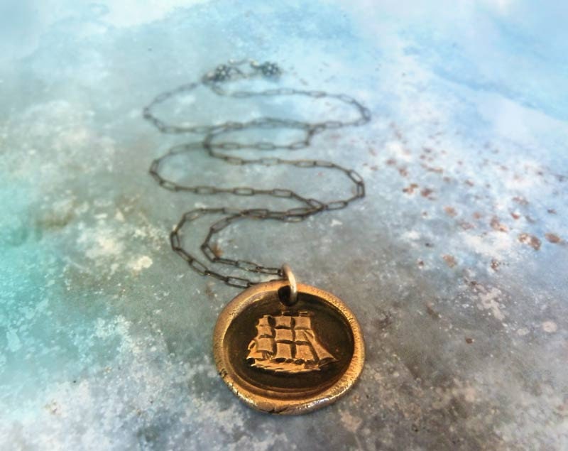 Captain Wentworth's Ship Wax Seal Necklace. Bronze Edition. Wax Seal Nautical Theme Jewelry