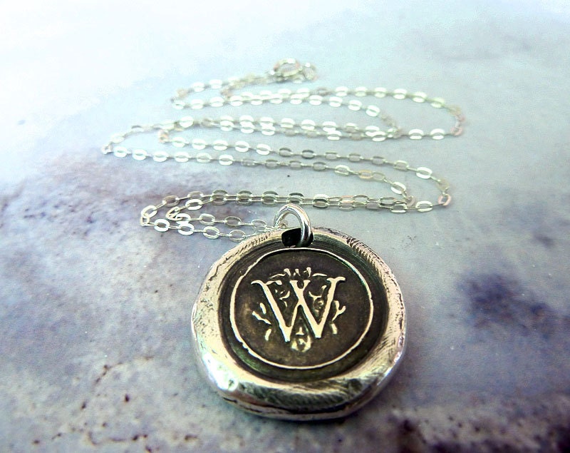 Wax Seal Monogram Initial Personalized Necklace. Fine Silver Any Letter. Wax Seal Stamped Jewelry