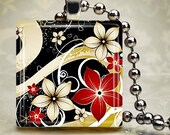 Flying Flowers - Glass Tile Pendant (P44C6)