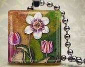 Watercolor Flowers - Glass Tile Pendant (WCNB3)