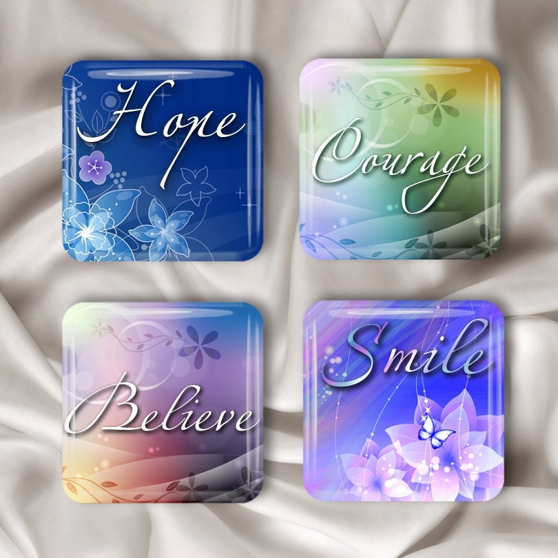 Hope Courage Believe Smile Magnet Set - Glass Squares (IWFM1)