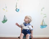 Little Boat Mobile for Nursery Decoration - Sail Away on a Wave of Imagination - handmade in yellow, turquoise, sea blue, seafoam green
