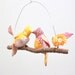 Modern Love Bird Mobile - "2 little lovebirds sitting in a tree K-I-S-S-I-N-G" in honeysuckle pink, white, golden yellow, blush