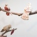 Modern Bird Mobile - 5 little birds told me - fabric sculpture on yarn wrapped branches in honeysuckle, rose, carmel, coffee brown, cream