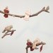 Modern Bird Mobile - 5 little birds told me - fabric sculpture on yarn wrapped branches in honeysuckle, rose, carmel, coffee brown, cream