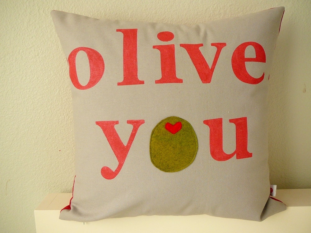 Olive You - in Grey - Pillow Cover