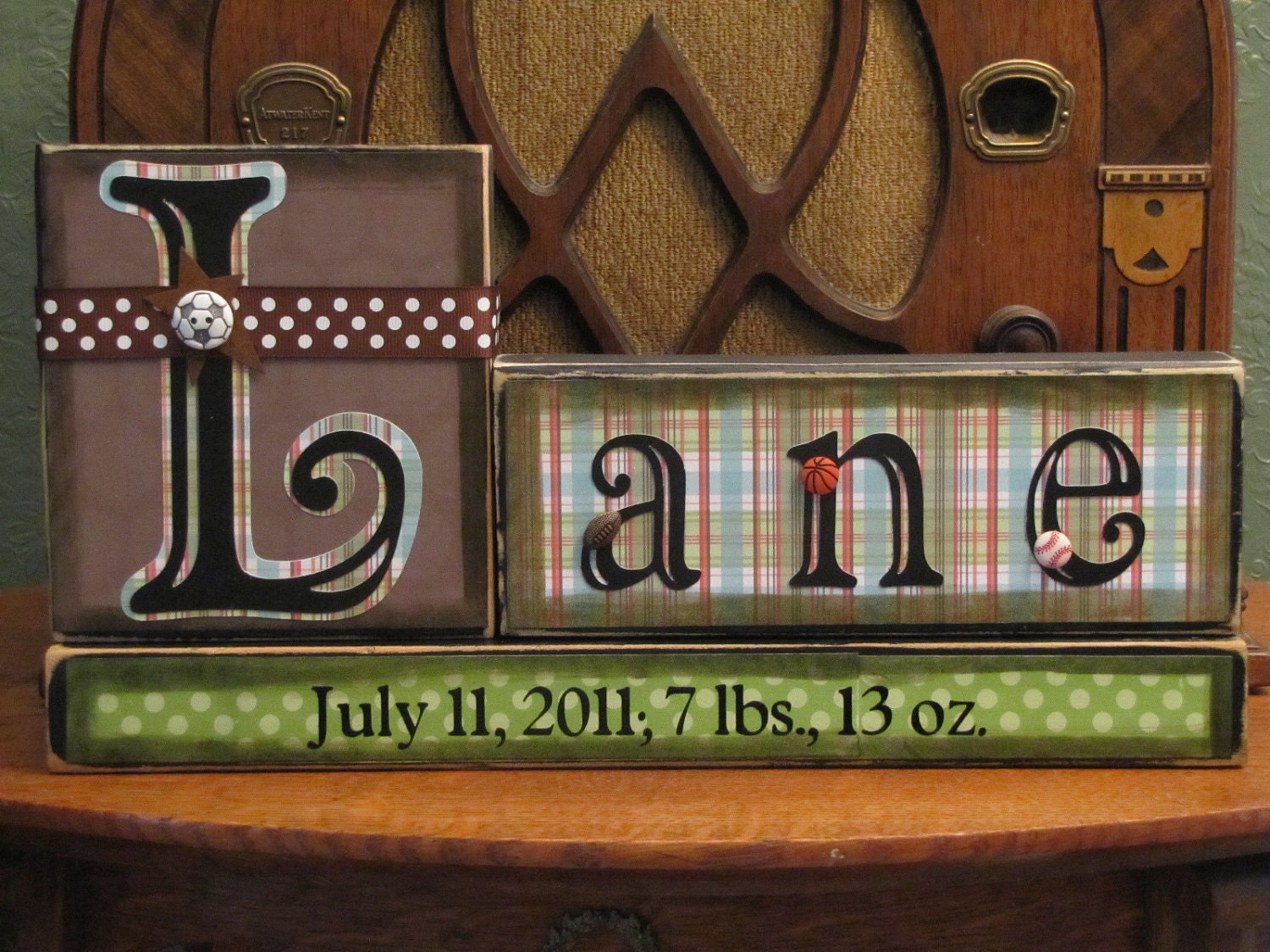 Personalized and Customized Boys Name Sign Birth Announcement Blocks Sign for Boys Nursery and Room Decor
