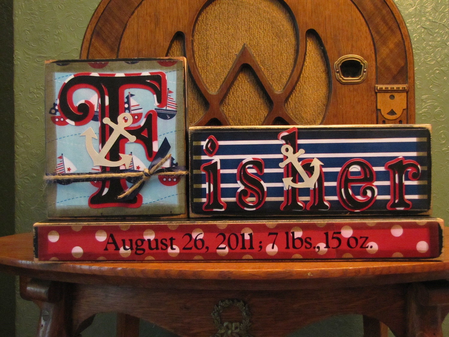 Personalized and Customized Boys Name Sign Birth Announcement Blocks Sign for Boys Nursery and Room Decor