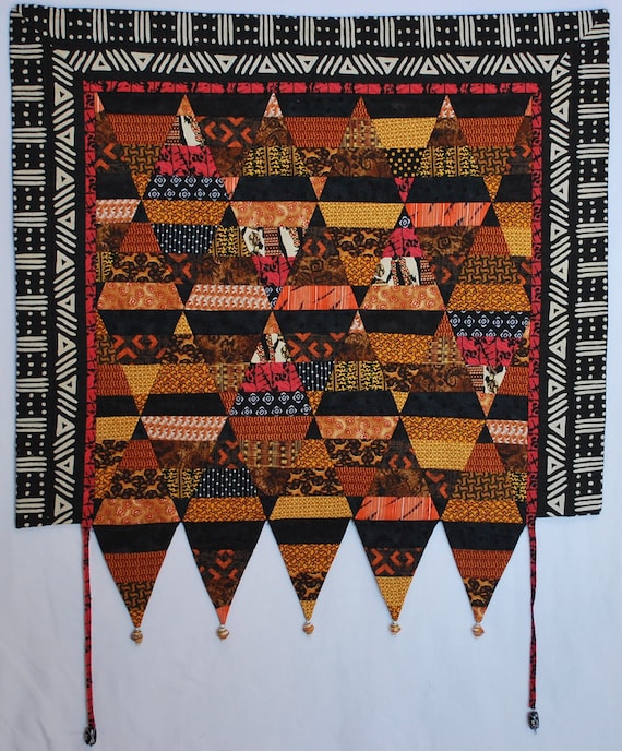 African ethnic inspired art quilt wall hanging 30" X 37"