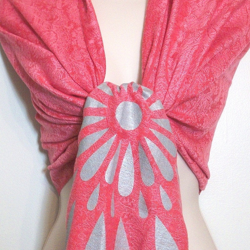 Unique Elegant Silk screen printed Hot Pink Paisley Pashmina Scarf, Shawl, Wrap, Bridesmaid gift, bride, wedding favor, Bridesmaids Gifts