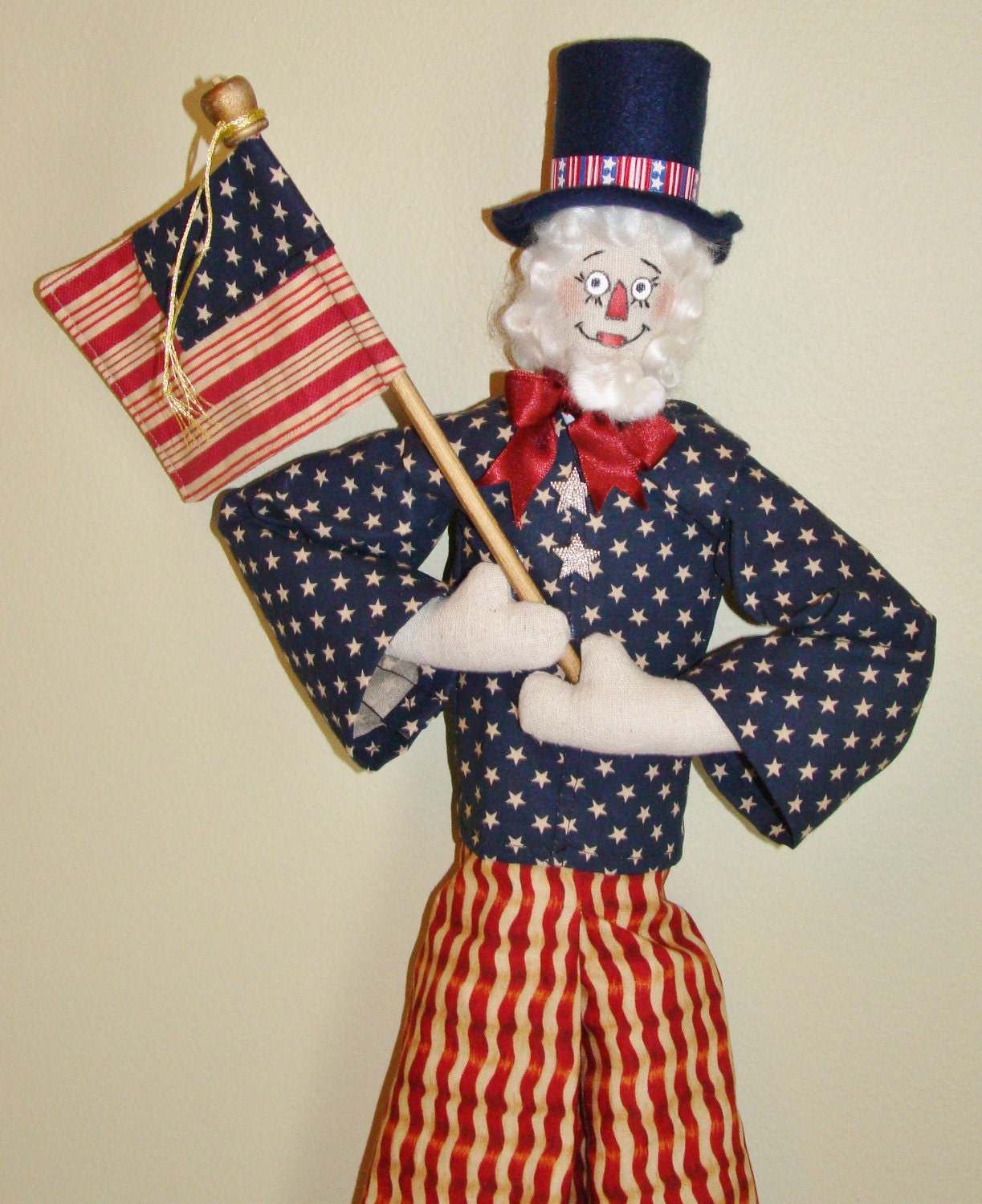 Cloth Doll Uncle Sam Raggs Patriotic Handmade Americana Wall Doll