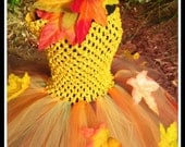 AUTUMN HARVEST PRINCESS Crocheted Tutu Dress with Fall Leaves and Matching Headband - Small 12/18mos