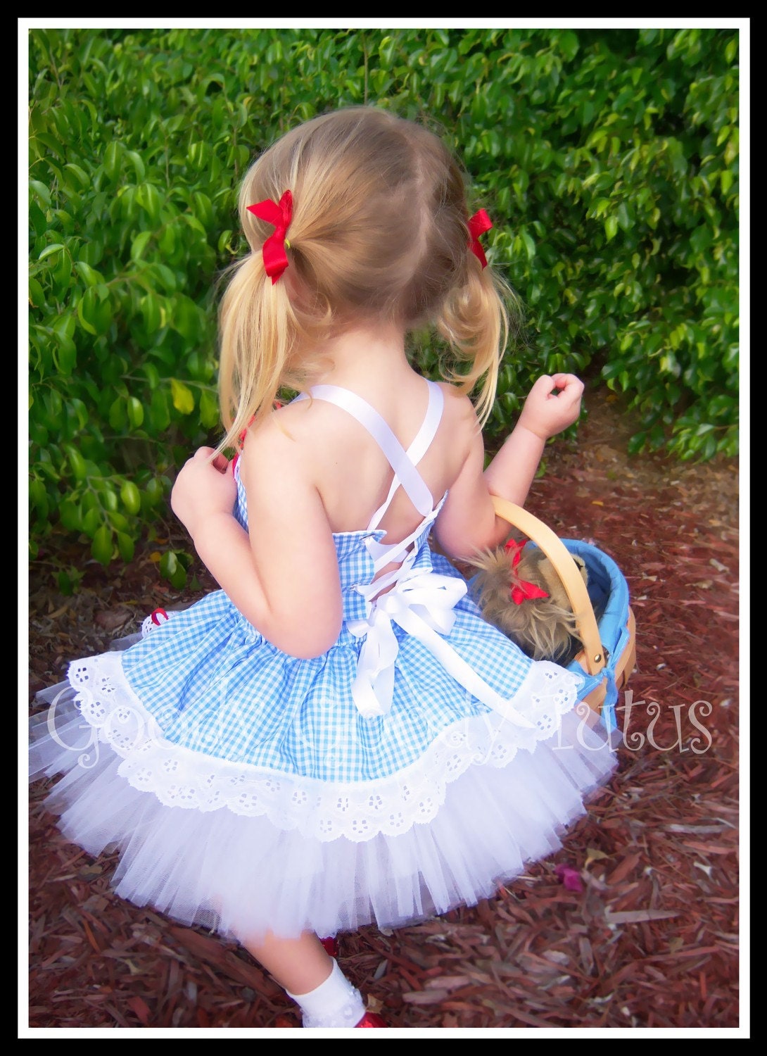 YELLOW BRICK ROAD Wizard of Oz Inspired Dorothy Tutu with Twirl Skirt, Corseted Top & Hairbow Clippies
