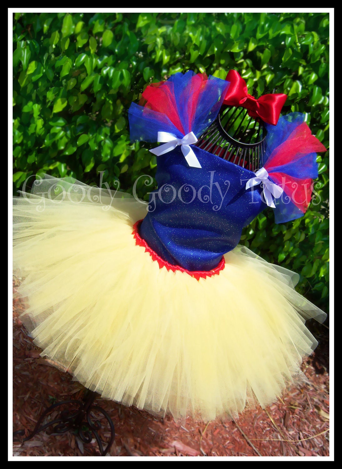 FAIREST OF ALL Snow White Inspired Tutu & Corset Top Set and Matching Bow Headband