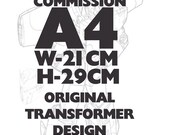 Original A4 Black and White Transformers Original Character Design Artwork Commission by Comic Book artist Boo