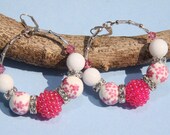 2" 1/4 L  Bright Pink Vintage Berry bead with White Porcelain