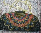 Black Multi Red Bronze Gold Glass Beaded Clutch Crossbody Purse