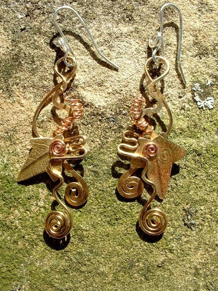 Hedgerow Ivy earrings jewellery, SquareHare, Free Shipping, UK, Brass and Copper, Vegan