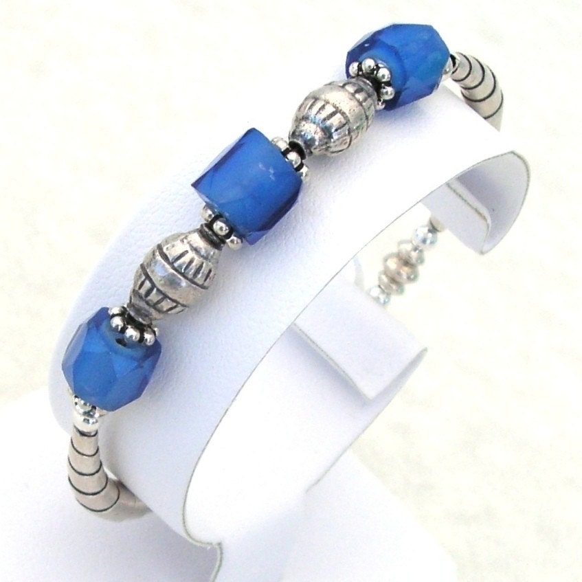 Old Faceted Russian Blue Trade Beads -  Bracelet - 1800's