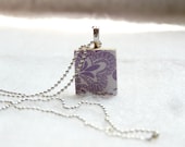 Purple Patterned Scrabble Tile Pendant With Silver Ball Chain Necklace (A1)