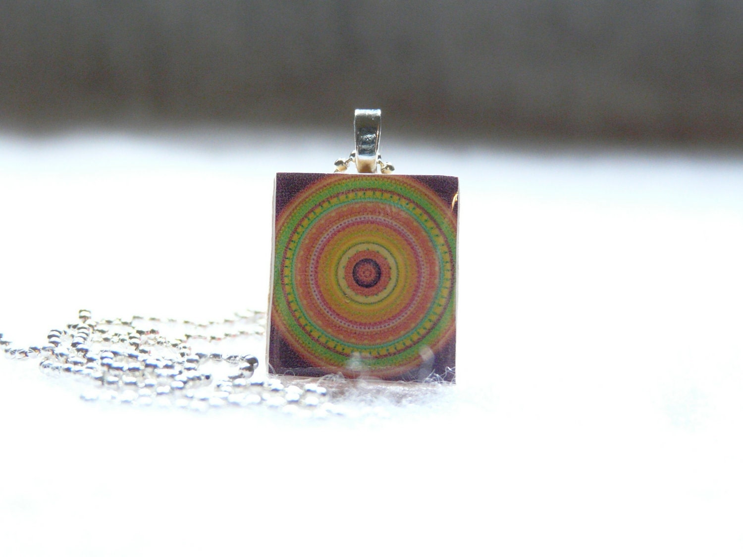 Multicolor Circle Scrabble Tile Pendant With Silver Ball Chain Necklace (A48)