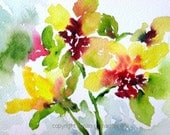 Yellow Orchids Watercolor, Print 7x5, Watercolor Flowers, Watercolor Orchids