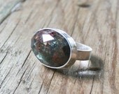 Kyanite Cocktail Ring, Faceted, Bezel Set Gemstone with Heavy Sterling Band