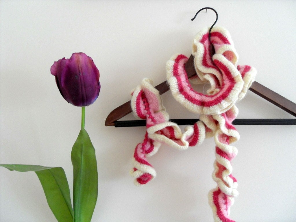 Winter Fashion-Frilled Ivory, Pink, Fuchsia Neckwarmer, Cowl Gift For Her Very Fashionable-TeamT