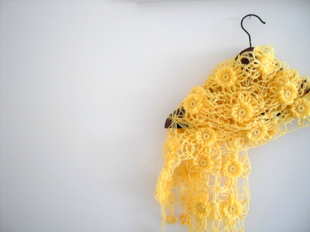 Mustard Yellow Shawl, Neckwarmer, Smiling Flowers, Gift For Her, Mum,Sisters-TeamT