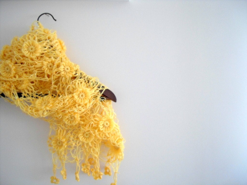 Mustard Yellow Shawl, Neckwarmer, Smiling Flowers, Gift For Her, Mum,Sisters-TeamT