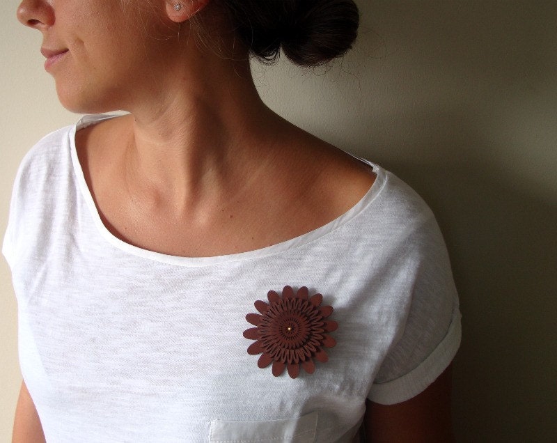 Choclate Leather Flower Brooch