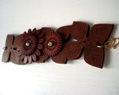 Brown Leather Flower Cuff with Flowers
