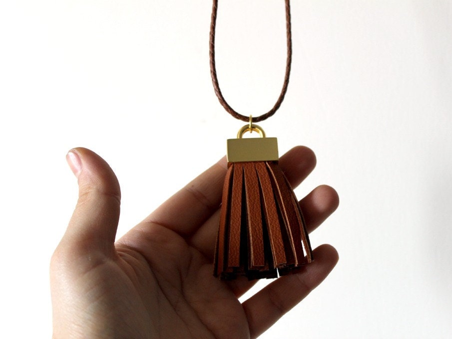 Necklace with Big Brown Leather Tassel