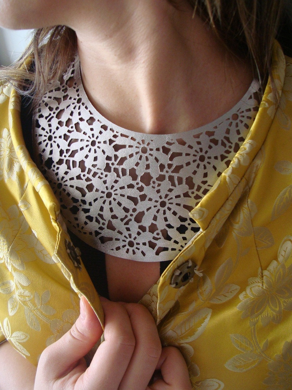 Silver Lace Leather Necklace