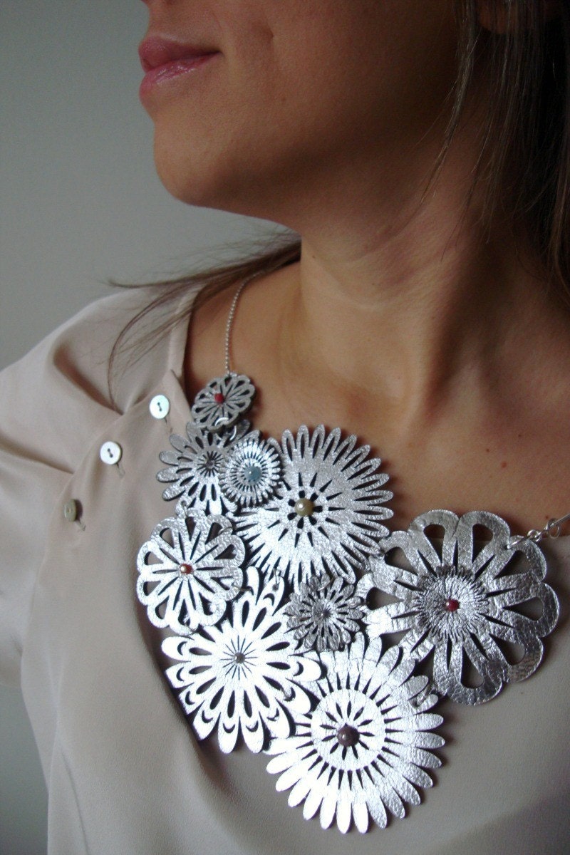 Silver Leather Spring Flowers with Tiny Gems