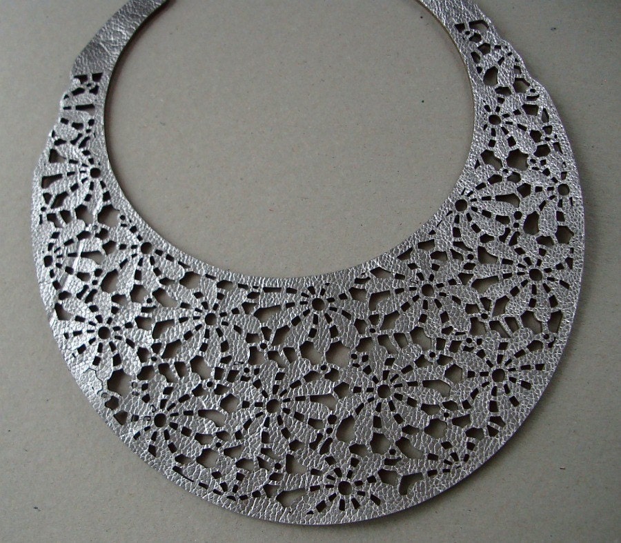 Silver Lace Leather Necklace
